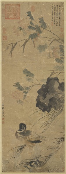 明王維烈蓉塘秋鴨圖　軸