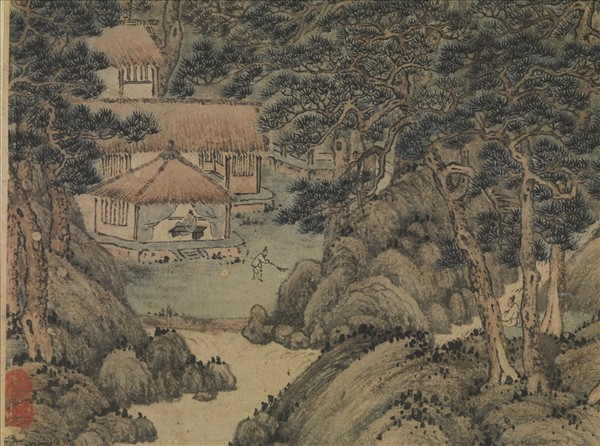 元馬琬松壑觀泉　軸