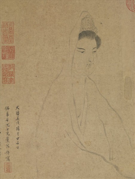 明沈士充白描觀世音　軸