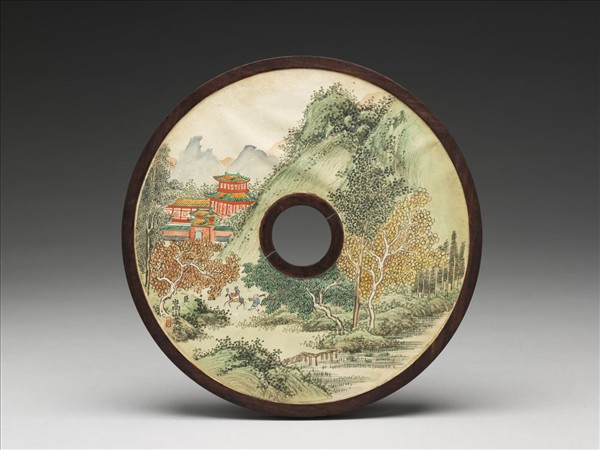 雕刻木蓋附嵩山〈山水〉