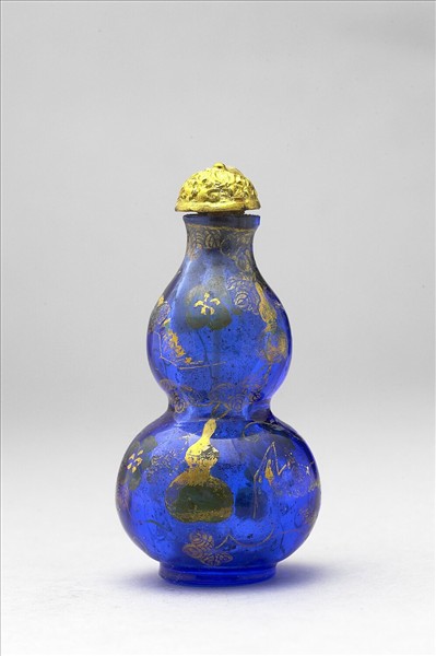 描金藍玻璃葫蘆鼻煙壺