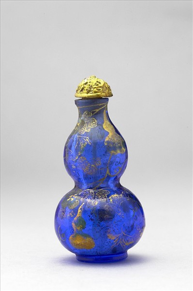 描金藍玻璃葫蘆鼻煙壺