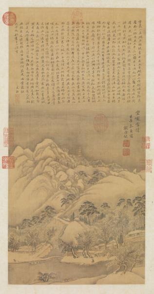 明劉原起靈巖積雪圖　軸