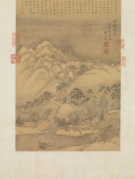 明劉原起靈巖積雪圖　軸