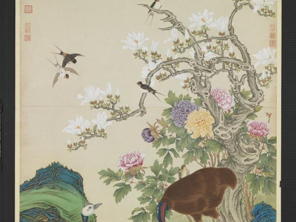 清楊大章畫額摩鳥　軸