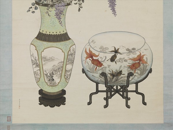 清陳兆鳳博古花草　軸