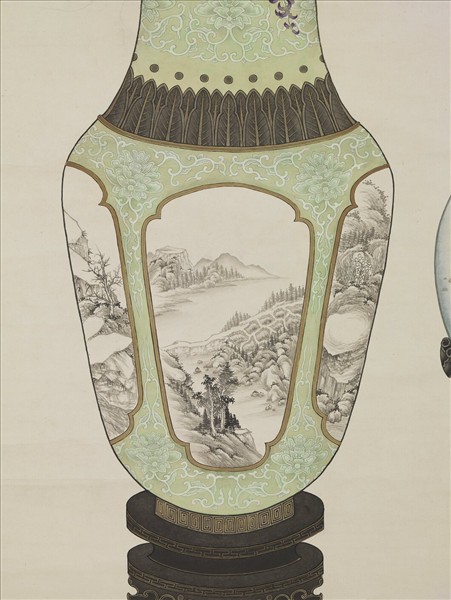 清陳兆鳳博古花草　軸