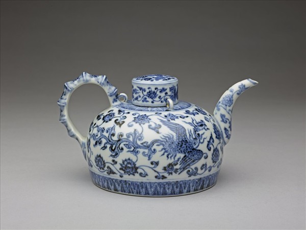 青花鳳凰紋三繫茶壺