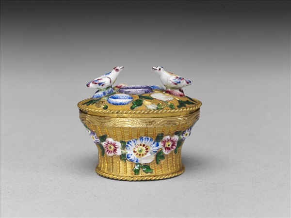 鍍金鑲琺瑯花鳥籃盒