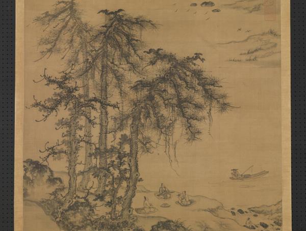 元朱德潤林下鳴琴　軸