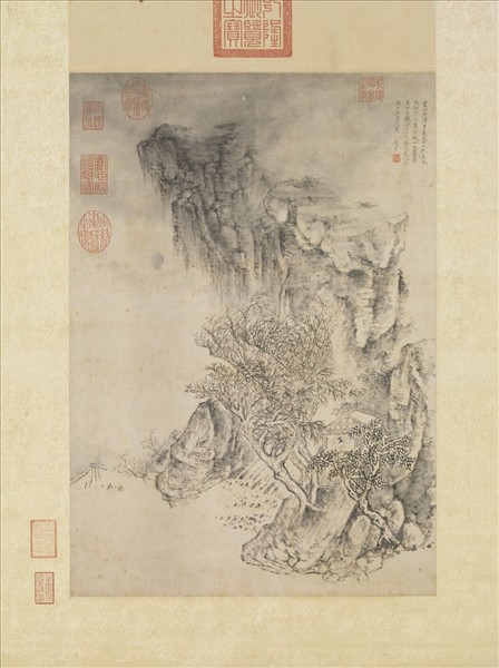 明趙左寒山石溜圖　軸