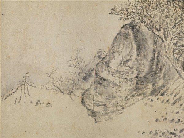 明趙左寒山石溜圖　軸