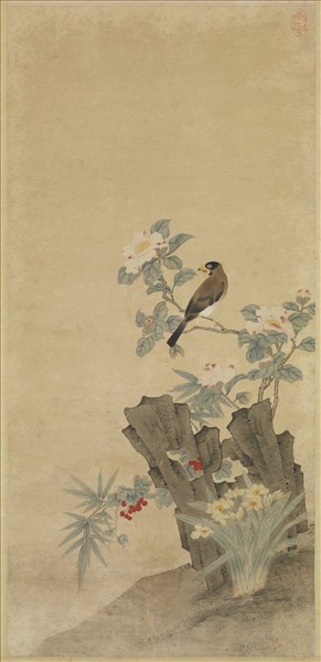 明趙壽花鳥　軸