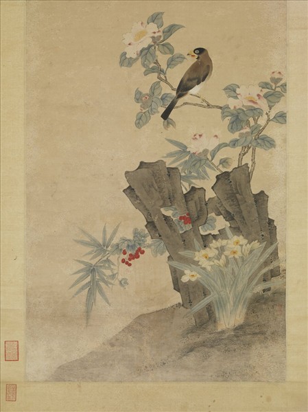 明趙壽花鳥　軸