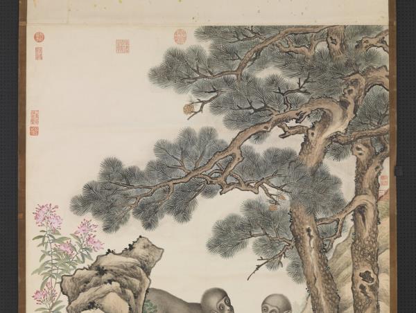 清艾啟蒙畫雙猿　軸