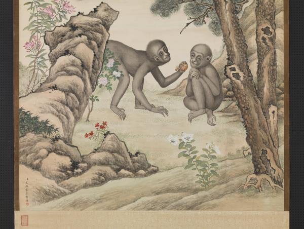 清艾啟蒙畫雙猿　軸