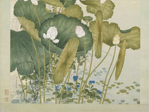 清沈世傑荷花　軸