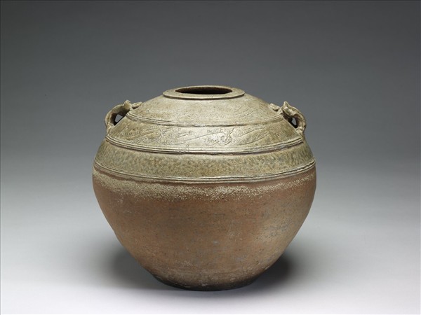 灰釉鳥型紋雙繫罐