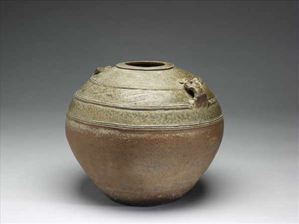 灰釉鳥型紋雙繫罐