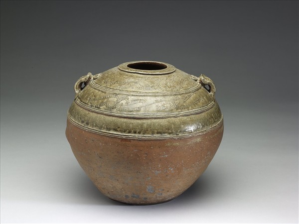 灰釉鳥型紋雙繫罐