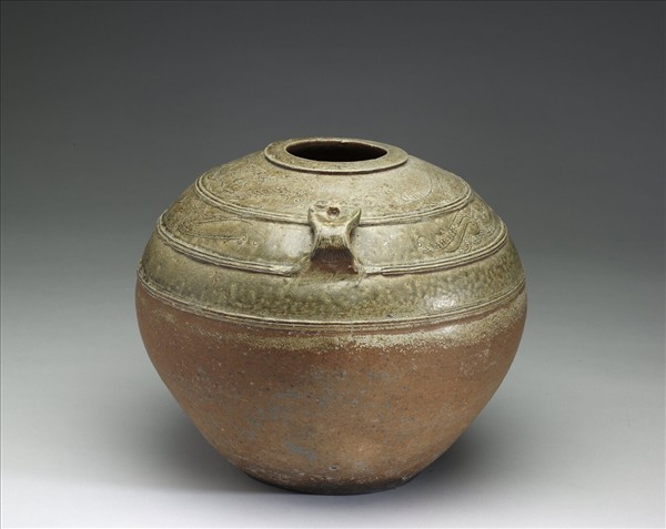 灰釉鳥型紋雙繫罐