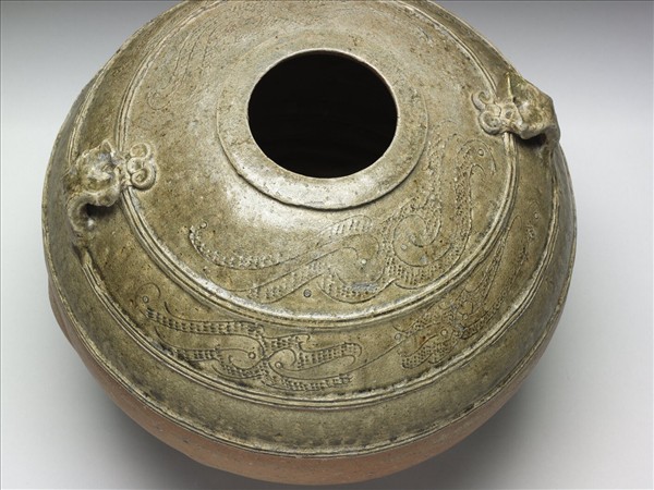 灰釉鳥型紋雙繫罐