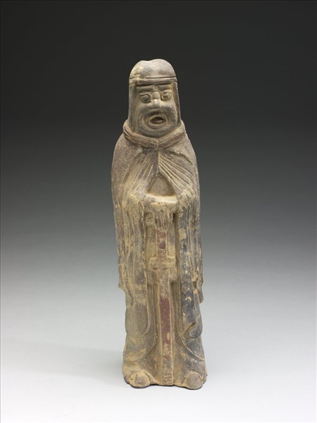 加彩持劍武官俑