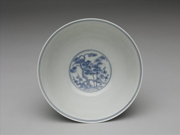 官窯 青花歲寒三友高足碗