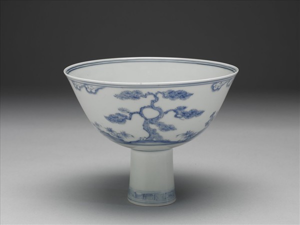 官窯 青花歲寒三友高足碗