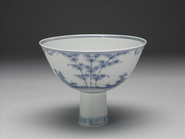 官窯 青花歲寒三友高足碗