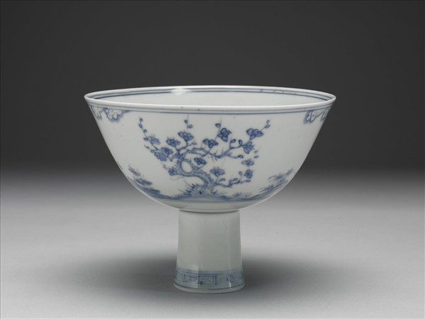 官窯 青花歲寒三友高足碗
