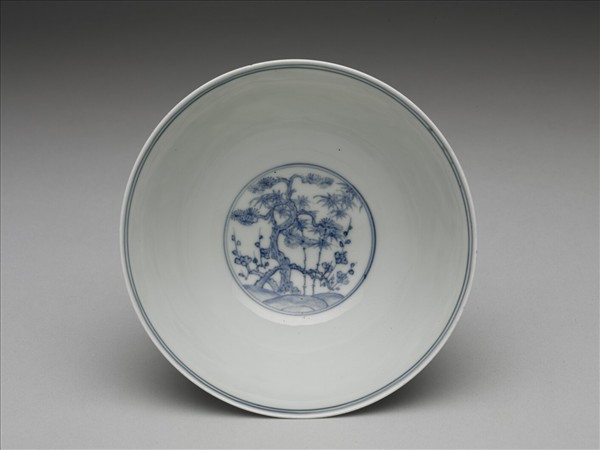 官窯 青花歲寒三友高足碗