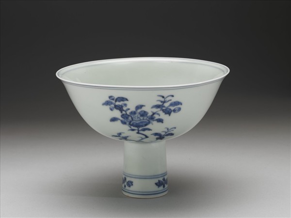 官窯 青花茶花高足碗