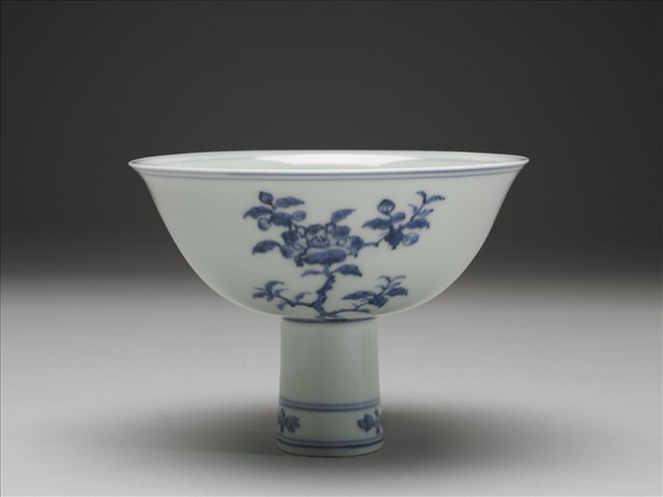 官窯 青花茶花高足碗