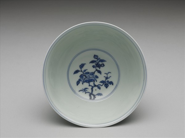 官窯 青花茶花高足碗