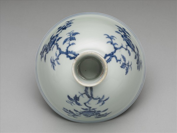 官窯 青花茶花高足碗