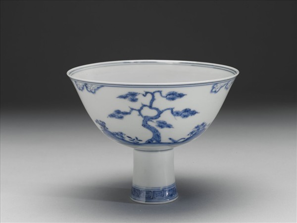 官窯 青花歲寒三友高足碗