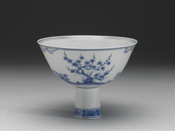 官窯 青花歲寒三友高足碗