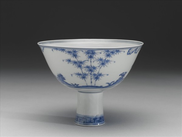 官窯 青花歲寒三友高足碗