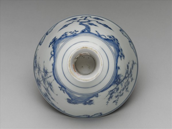 官窯 青花歲寒三友高足碗