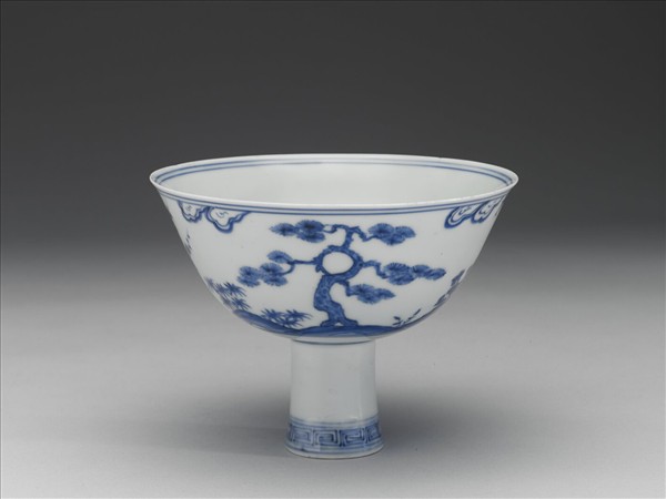 官窯 青花歲寒三友高足碗