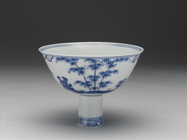 官窯 青花歲寒三友高足碗