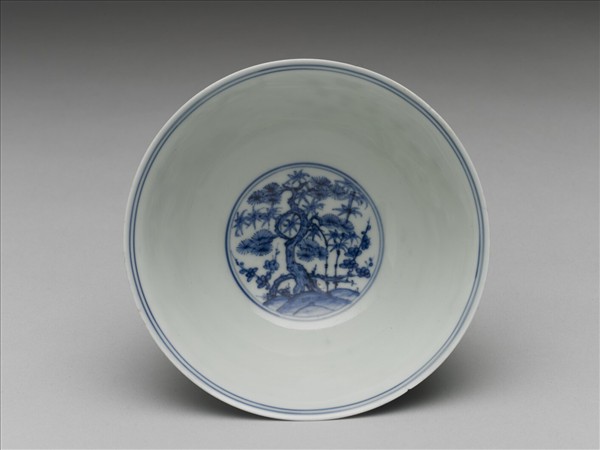 官窯 青花歲寒三友高足碗