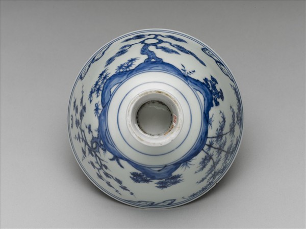 官窯 青花歲寒三友高足碗