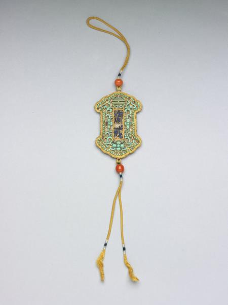 銀鍍金鑲松石齋戒牌