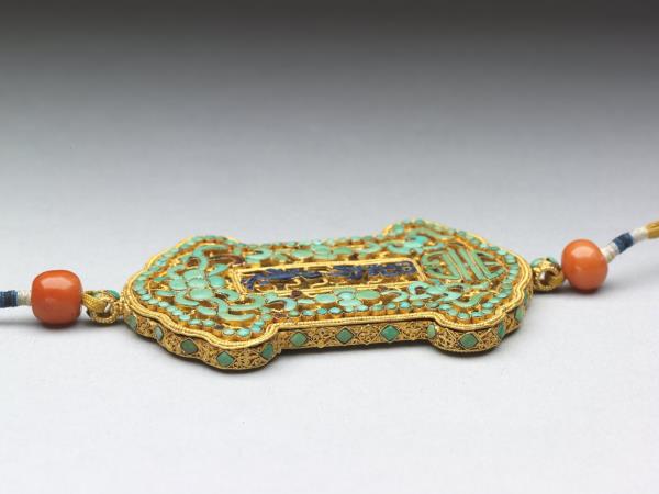 銀鍍金鑲松石齋戒牌