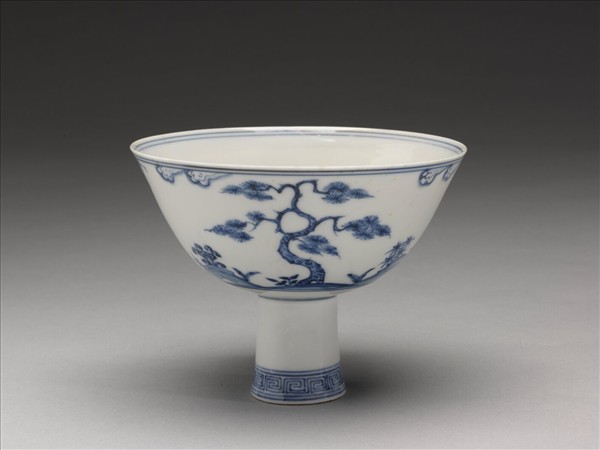 官窯 青花歲寒三友高足碗