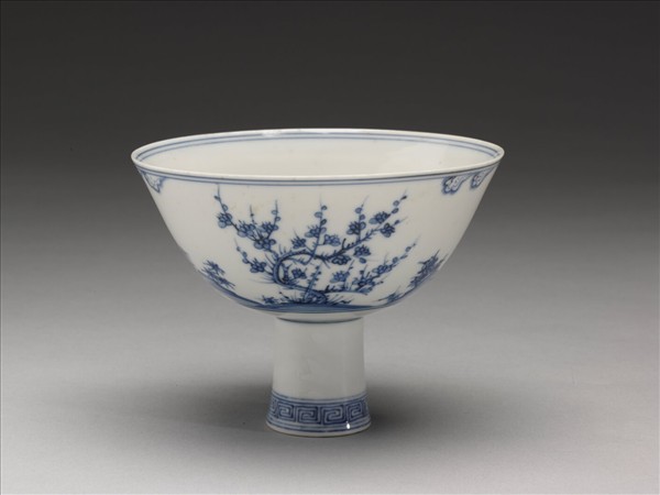 官窯 青花歲寒三友高足碗