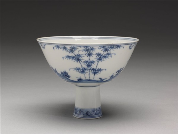 官窯 青花歲寒三友高足碗