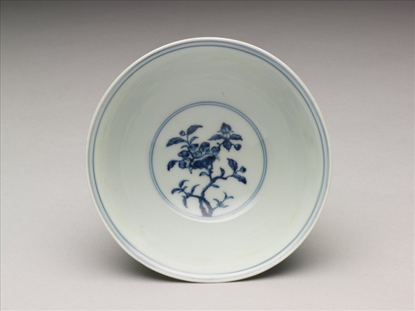 官窯 青花茶花高足碗
